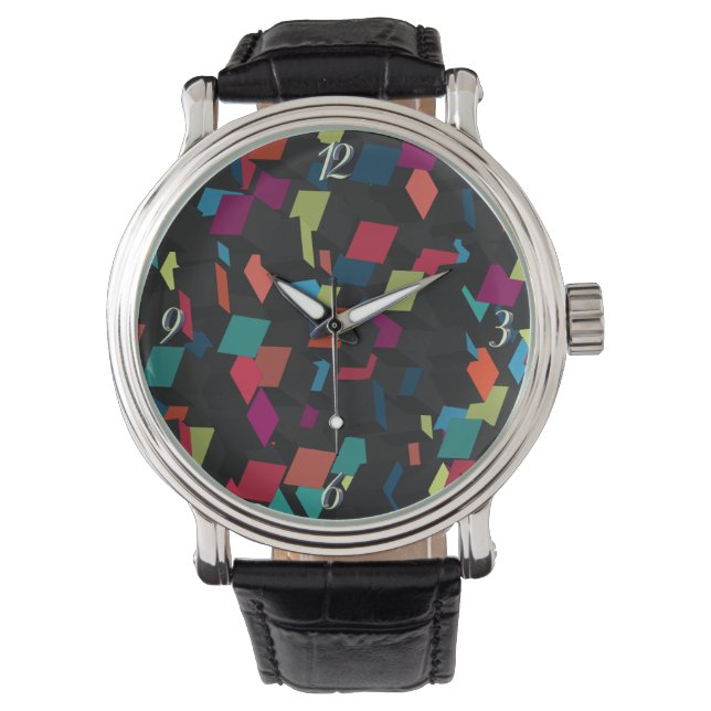 Trendy Abstract Geometric Cube Pattern Watch (Front)