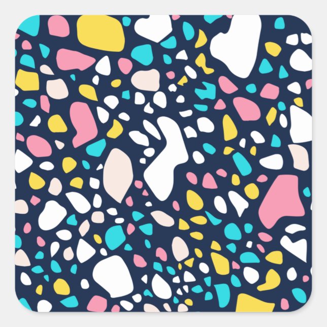 Trendy Abstract Geometric Stone Terrazzo Square Sticker (Front)