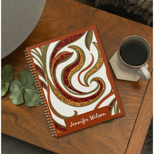 Trendy abstract glitter terracotta green script planner