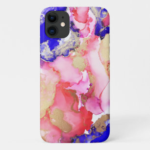 Trendy Abstract Liquid Swirls Purple Pink Gold iPhone 11 Case