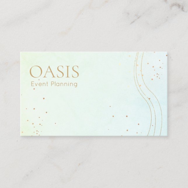Trendy Abstract Ombre Watercolor with Gold Accents Business Card (Front)