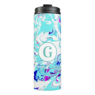 Trendy Abstract Paint Swirls   Monogram Thermal Tumbler