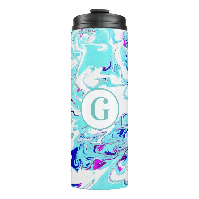Trendy Abstract Paint Swirls | Monogram Thermal Tumbler (Front)