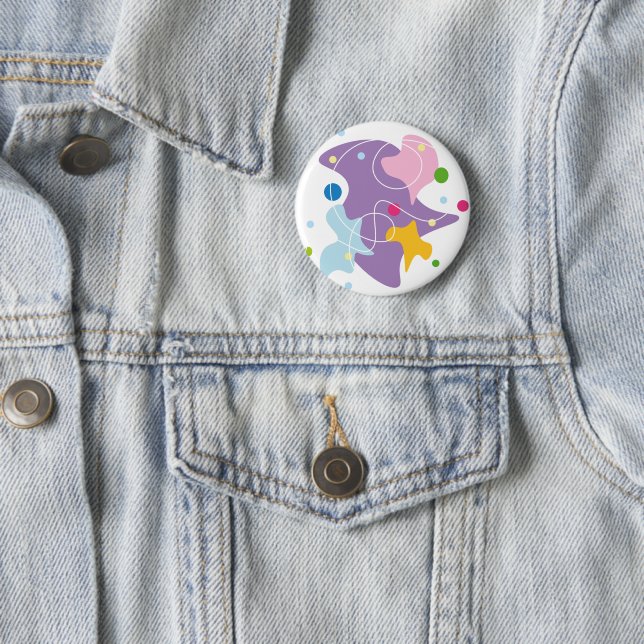 Trendy abstract pattern in purple and blue colours 6 cm round badge (In Situ)