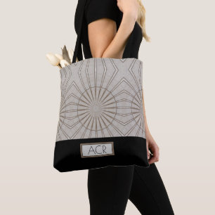 Trendy Abstract Pattern Monogram Brown Black Tote Bag