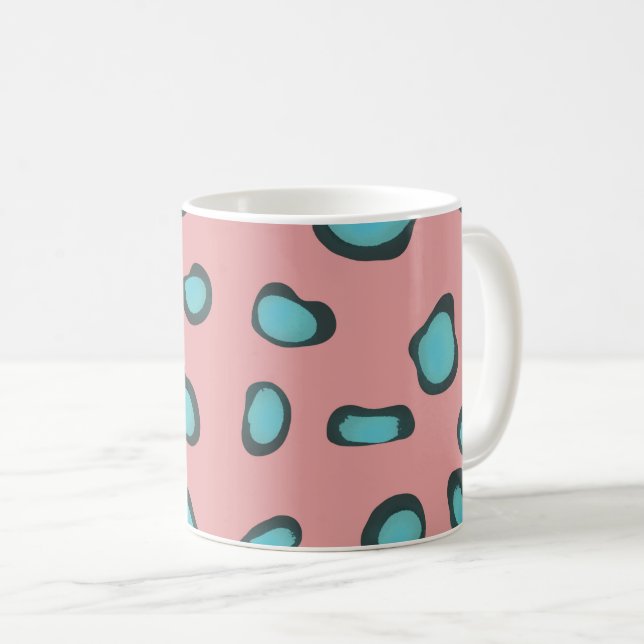 Trendy Abstract Pink and Blue Leopard Spots Coffee Mug (Front Right)