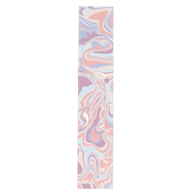 Trendy Abstract Pink Blush Blue Marble Swirl Medium Table Runner (Front)