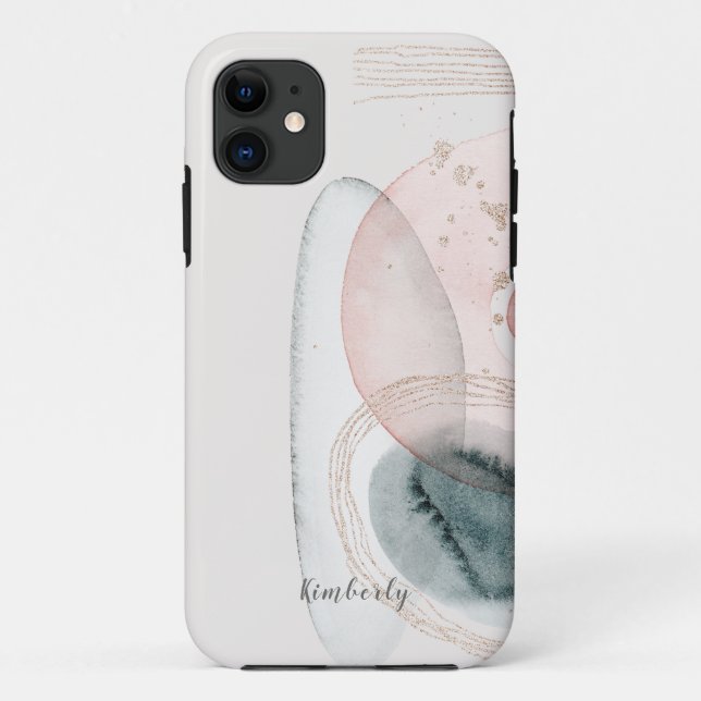 Trendy Abstract Pink Gold Shapes Personalised  Case-Mate iPhone Case (Back)
