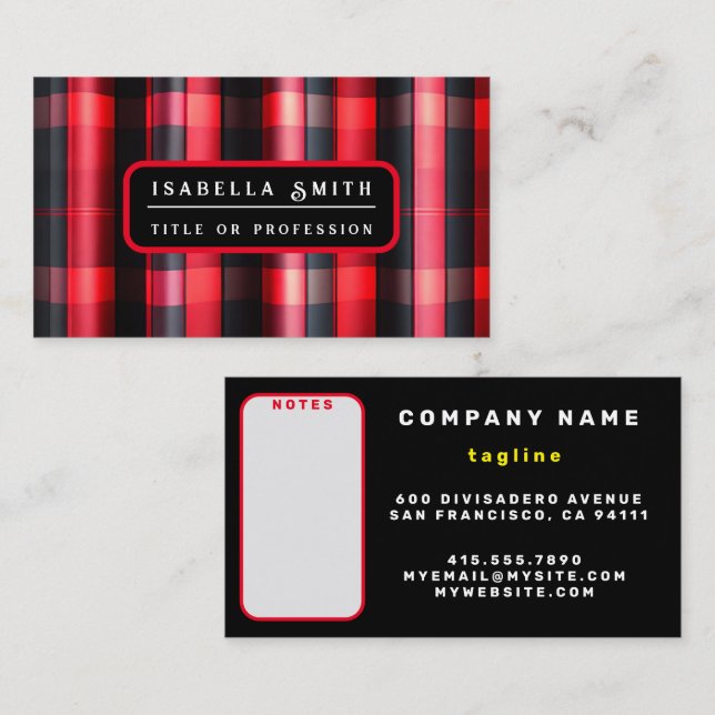 Trendy Abstract Red Black Plaid Collection Business Card (Front/Back)