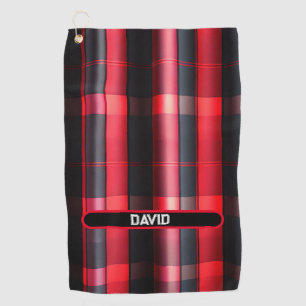 Trendy Abstract Red Black Plaid Collection Golf Towel