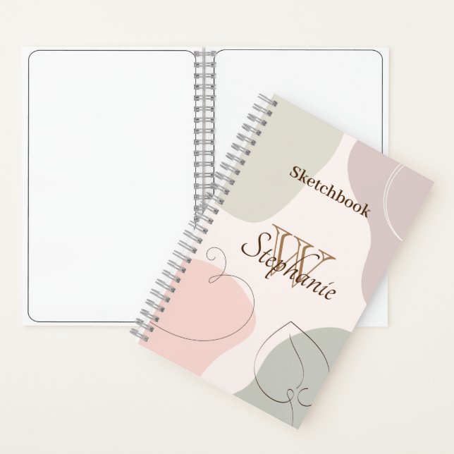 Trendy Abstract Shape Sketched Leaf Heart Monogram Notebook (Inside)
