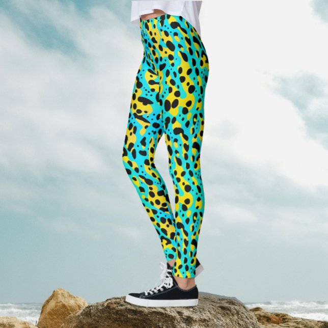 Trendy Abstract Turquoise Yellow Leopard Pattern  Leggings (Creator Uploaded)