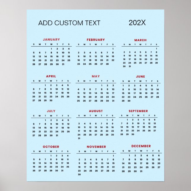 Trendy add your own custom text 2025 Calendar      Poster (Front)