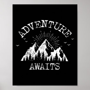 Trendy Adventure Awaits Travel Camping Vintage Poster