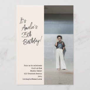 Trendy Aesthetic Photo 25th Adult Birthday Party  Invitation