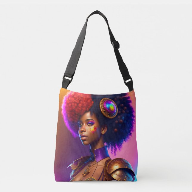 Trendy Afro Steampunk Girl Crossbody Bag (Front)