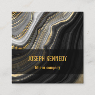 Trendy Agate Black and Gold Marble Square Business Card