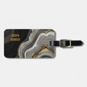 Trendy Agate Black and Gold Personalised Luggage Tag