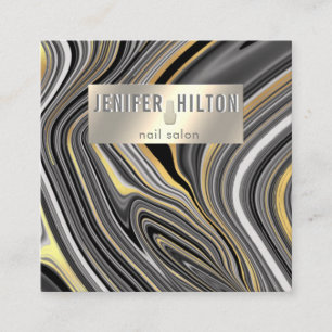 Trendy agate geode silver gold nail salon square business card