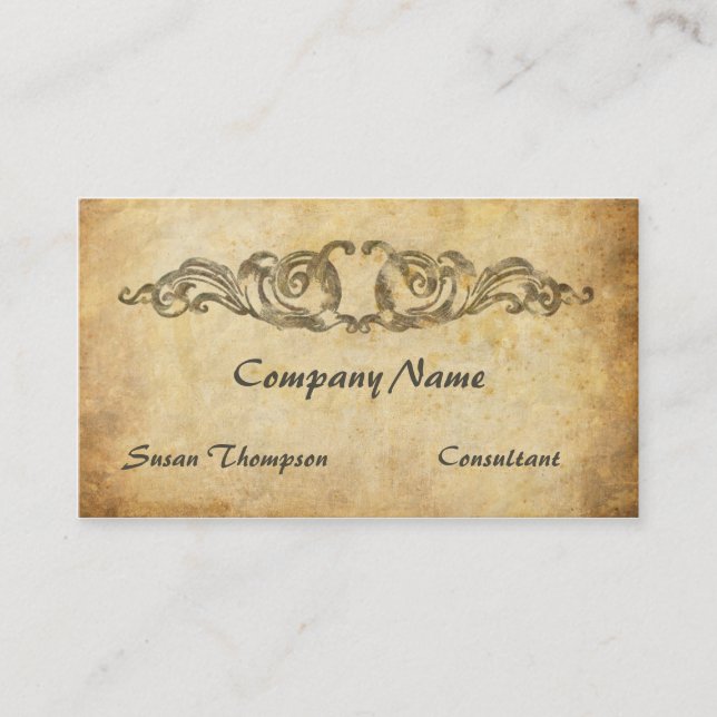 Trendy Aged Paper Mediaeval Design Business Card (Front)