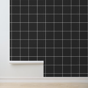 Trendy Almost Black Charcoal 6" Grid Wallpaper