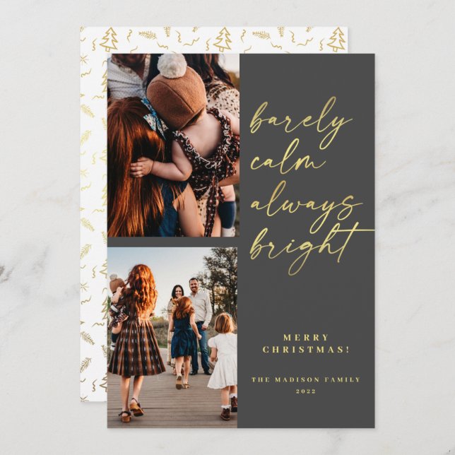 Trendy Always Bright Gold Script Photo Christmas H Holiday Card (Front/Back)