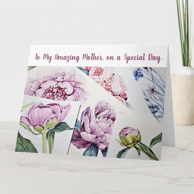 Trendy Amazing Mother Love Watercolor Art Flowers Card (Front)