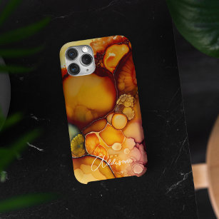 Trendy Amber Orange Abstract Watercolor iPhone 15 Pro Max Case