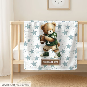 Trendy American Football Teddy Bear Personalized Fleece Blanket