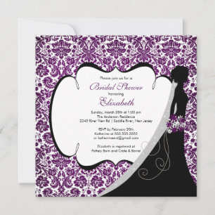 Trendy Amethyst Damask Bride Bridal Shower Invite