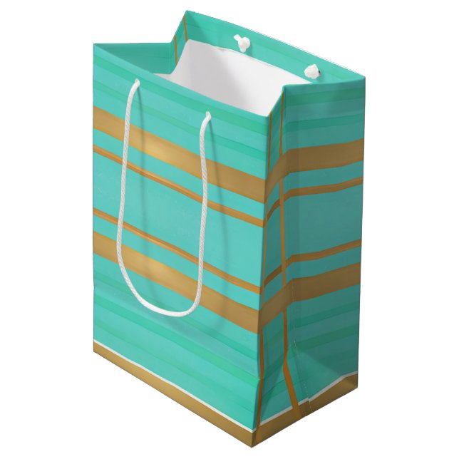 Trendy and Chic Blue and Gold Accented  Medium Gift Bag (Front Angled)