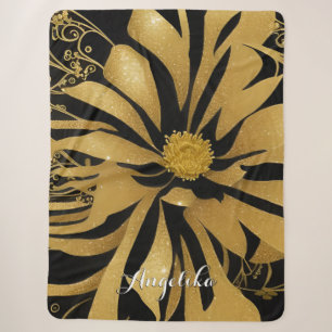Trendy and Chic Floral Black and Gold Name Sherpa Blanket