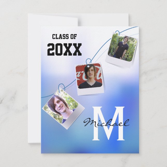 Trendy And Customisable Blue Ombre Photo Invite (Front)