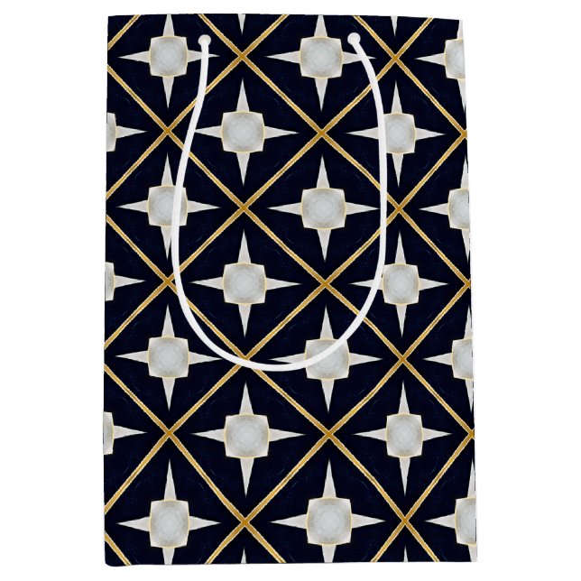 Trendy and Elegant Black Gold and White Luxury  Medium Gift Bag (Front)