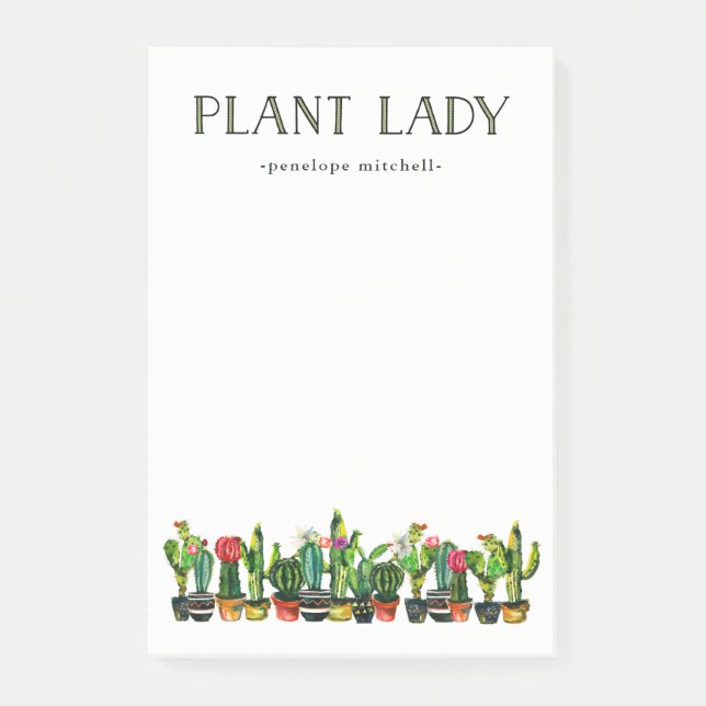 Trendy and Funny Plant Lady with Cactus Post-it Notes (Front)