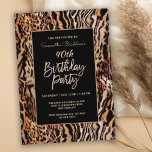 Trendy Animal Print 40th Birthday Party Invitation<br><div class="desc">Celebrate her 40th birthday in trendy style with this custom Safari style invitation. It features a wild animal print pattern in earthy shades of brown, tan, beige and black with a stripes and spots pattern. A chic black background frames your custom text in style. Personalise the text template with your...</div>
