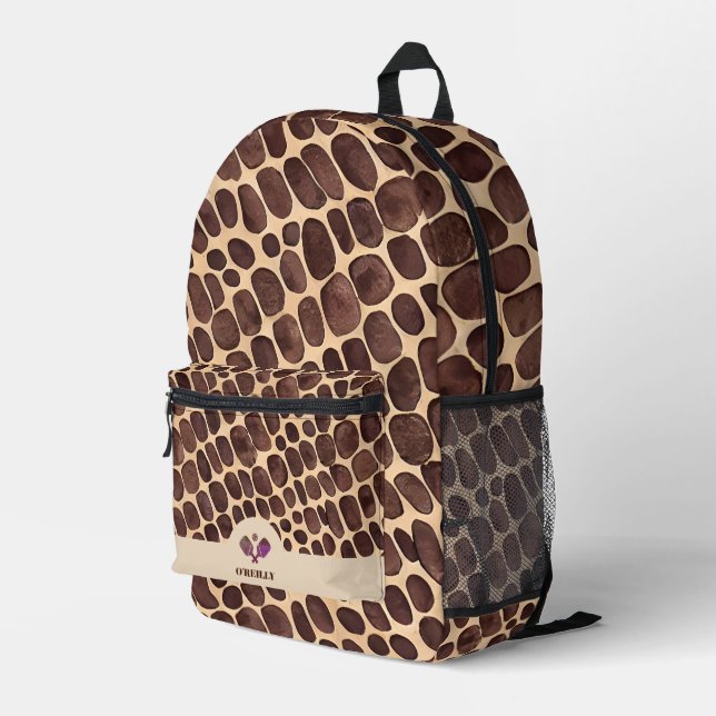 Trendy Animal Print Brown Modern Monogram Printed Backpack (Back Corner Right)
