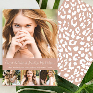 Trendy Animal Print Photo Collage Graduation Announcement