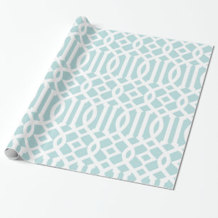 Trendy Aqua and White Trellis Pattern Wrapping Paper