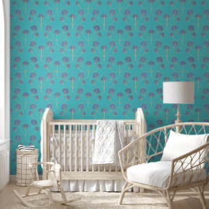 Trendy aqua blue Art Deco floral Wallpaper