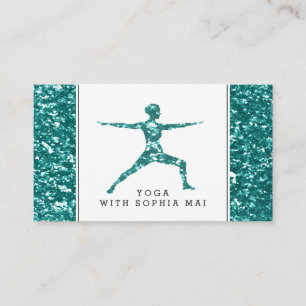 Trendy Aqua Glitter Effect Yoga Instructor Business Card