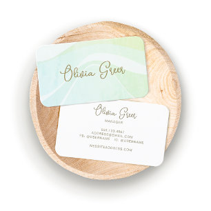 Trendy Aqua Green  Retro Watercolor Waves  Business Card