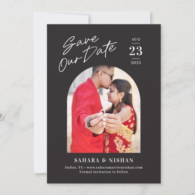 Trendy Arch Editable Colour Save The Date Card (Front)