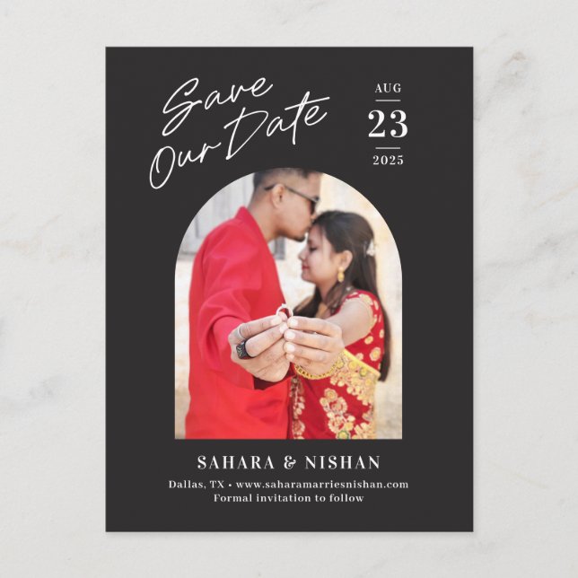 Trendy Arch Editable Colour Save The Date Postcard (Front)