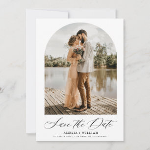 trendy arch photo modern script wedding save the date