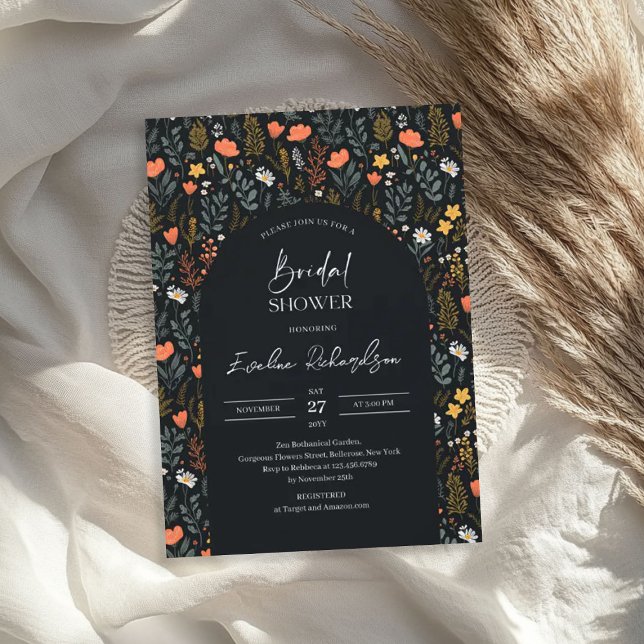 Trendy arch watercolor navy yellow wildflowers invitation (Trendy arch watercolor navy yellow wildflowers invitation)
