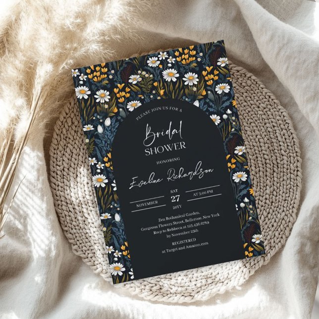 Trendy arch watercolor navy yellow wildflowers invitation (Trendy arch watercolor navy yellow wildflowers invitation)
