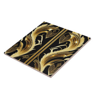 Trendy Art Deco Black Gold Collection Tile