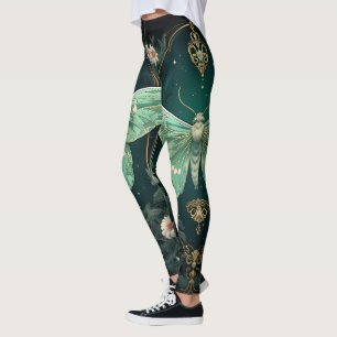 Trendy Art Deco Teal Pink Gold Butterfly Yoga  Leggings