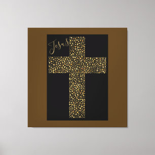 Trendy Art Image Jesus Gold Cross Brown Canvas Print
